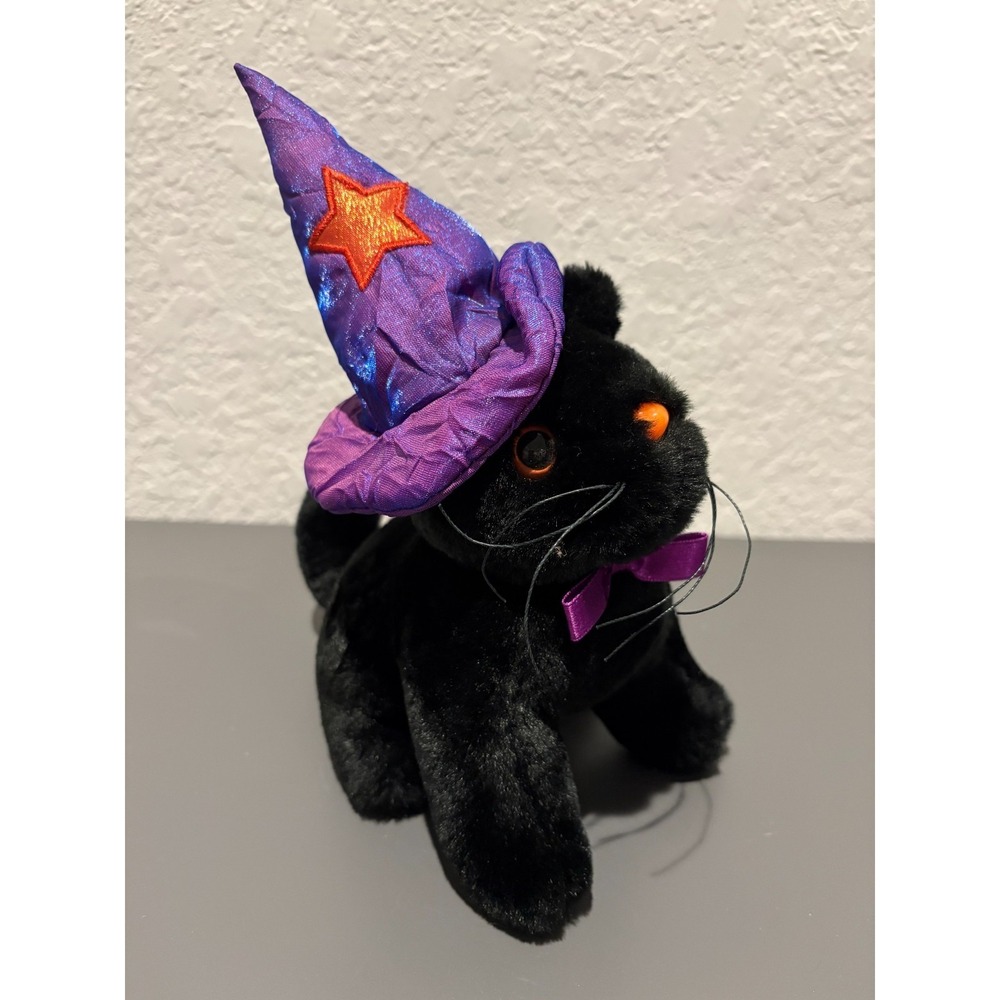Vintage Dan Dee Halloween Black Cat Plush Purple Witch Hat Stuffed Animal Toy